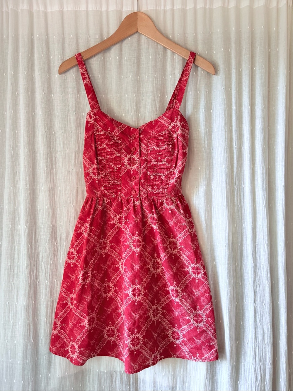 RVCA Red Patterned Button-Front Mini Sundress
